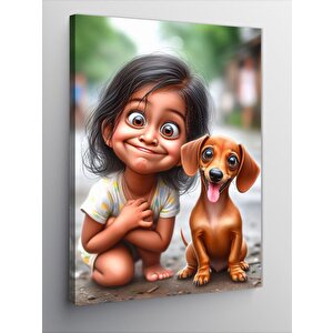 Kanvas Tablo Sevimli Kız Ve Köpek