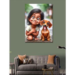 Kanvas Tablo Sevimli Kız Ve Köpek