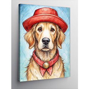Kanvas Tablo Kırmızı Şapkalı Golden Köpek