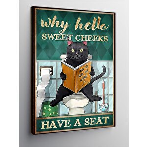 Kanvas Tablo Tuvaletteki Kedi