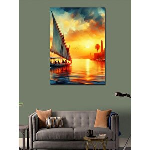 Kanvas Tablo Yelkenli Tekne Ve Gün Batımı 100x140 cm