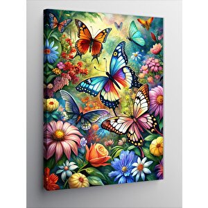 Kanvas Tablo Renkli Kelebekler Ve Çiçekler 70x100 cm