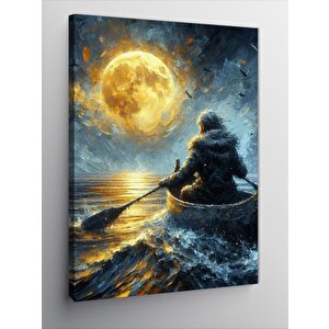 Kanvas Tablo Kayık Süren Kadın Ve Gün Batımı 70x100 cm