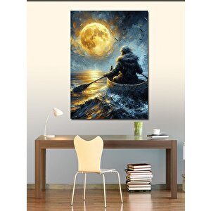Kanvas Tablo Kayık Süren Kadın Ve Gün Batımı 70x100 cm