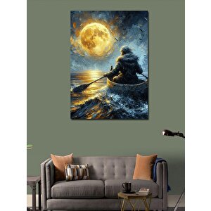 Kanvas Tablo Kayık Süren Kadın Ve Gün Batımı 70x100 cm