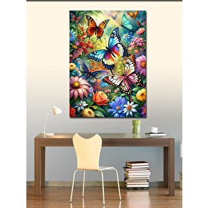 Kanvas Tablo Renkli Kelebekler Ve Çiçekler 100x140 cm