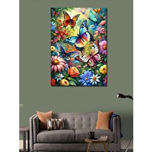 Kanvas Tablo Renkli Kelebekler Ve Çiçekler 100x140 cm