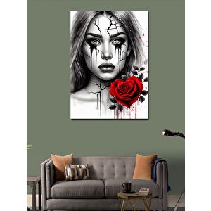 Kanvas Tablo Gül Ve Siyah Beyaz Kadın 70x100 cm