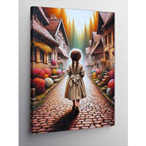 Kanvas Tablo Retro Kasaba Ve Küçük Kız 70x100 cm
