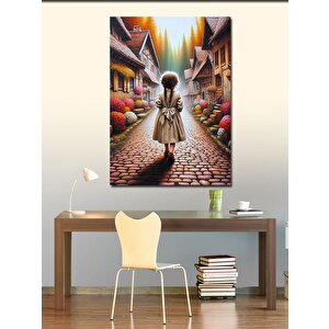 Kanvas Tablo Retro Kasaba Ve Küçük Kız 70x100 cm