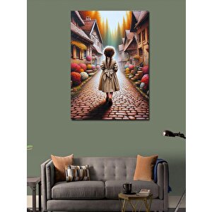 Kanvas Tablo Retro Kasaba Ve Küçük Kız 100x140 cm