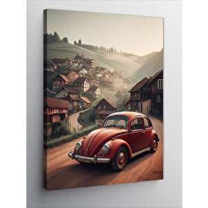 Kanvas Tablo Kırmızı Retro Kaplumbağa Araba