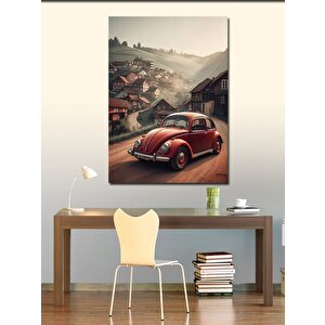 Kanvas Tablo Kırmızı Retro Kaplumbağa Araba