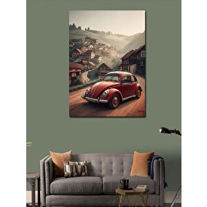 Kanvas Tablo Kırmızı Retro Kaplumbağa Araba