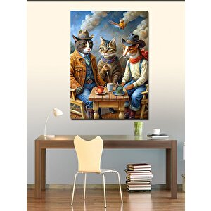 Kanvas Tablo Kahve İçen Kediler 100x140 cm