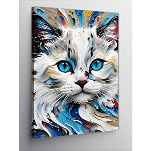 Kanvas Tablo Mavi Gözlü Beyaz Kedi