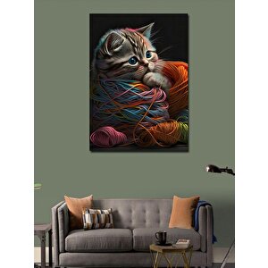 Kanvas Tablo İplerle Dolanmış Kedi 100x140 cm