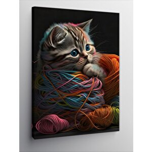 Kanvas Tablo İplerle Dolanmış Kedi 70x100 cm