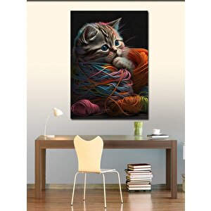 Kanvas Tablo İplerle Dolanmış Kedi 70x100 cm