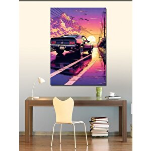 Kanvas Tablo Gün Batımı Ve Klasik Spor Araba 100x140 cm