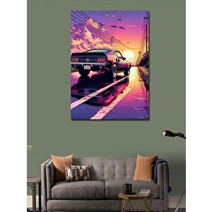 Kanvas Tablo Gün Batımı Ve Klasik Spor Araba 100x140 cm