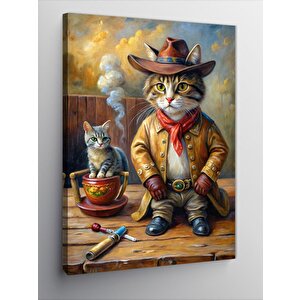 Kanvas Tablo Kovboy Şapkalı Kedi 70x100 cm