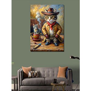 Kanvas Tablo Kovboy Şapkalı Kedi 70x100 cm