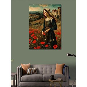 Kanvas Tablo Kırmızı Çiçekler Ve Kadın 100x140 cm