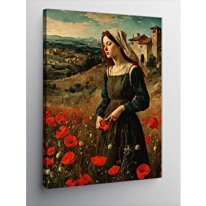 Kanvas Tablo Kırmızı Çiçekler Ve Kadın