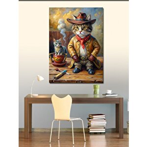 Kanvas Tablo Kovboy Şapkalı Kedi