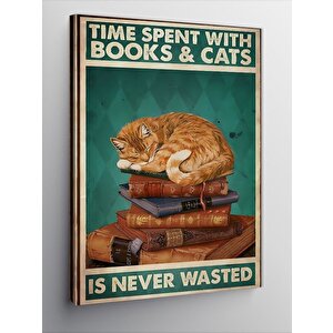 Kanvas Tablo Kedi Ve Kitap İle Zaman Geçirmek