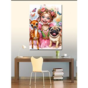 Kanvas Tablo Sevimli Kız Köpek Ve Ceylan 100x140 cm