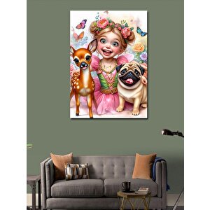 Kanvas Tablo Sevimli Kız Köpek Ve Ceylan 100x140 cm