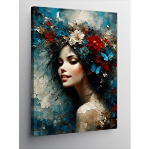 Kanvas Tablo Çiçekler Ve Kadın 100x140 cm