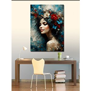 Kanvas Tablo Çiçekler Ve Kadın 100x140 cm