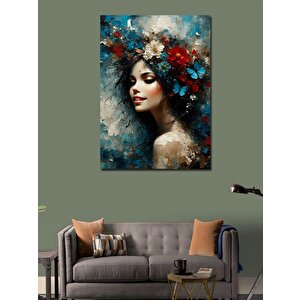 Kanvas Tablo Çiçekler Ve Kadın 100x140 cm