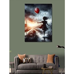 Kanvas Tablo Kırmızı Uçan Balonlu Kız