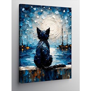 Kanvas Tablo Van Gogh Tarzı Siyah Kedi