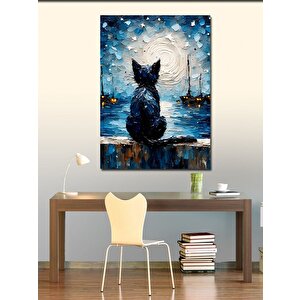 Kanvas Tablo Van Gogh Tarzı Siyah Kedi