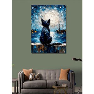 Kanvas Tablo Van Gogh Tarzı Siyah Kedi