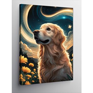 Kanvas Tablo Ay Çiçekleri Ve Golden Köpek