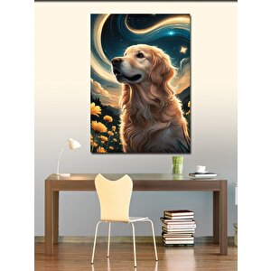 Kanvas Tablo Ay Çiçekleri Ve Golden Köpek