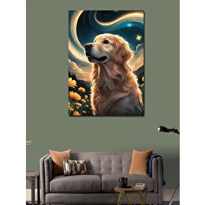 Kanvas Tablo Ay Çiçekleri Ve Golden Köpek