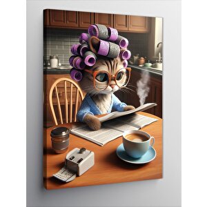 Kanvas Tablo Gazete Okuyan Kedi 100x140 cm