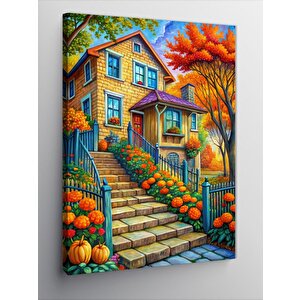 Kanvas Tablo Çiçekler Ve Ev 100x140 cm