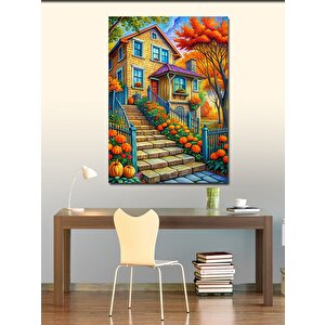 Kanvas Tablo Çiçekler Ve Ev 70x100 cm