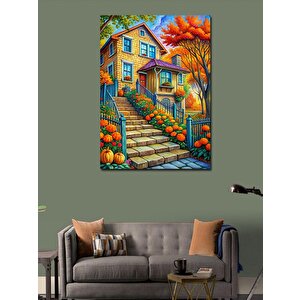 Kanvas Tablo Çiçekler Ve Ev 70x100 cm