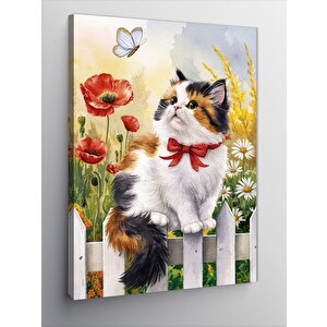 Kanvas Tablo Kırmızı Papyonlu Kedi 100x140 cm