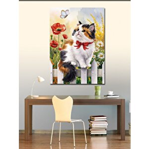 Kanvas Tablo Kırmızı Papyonlu Kedi 100x140 cm
