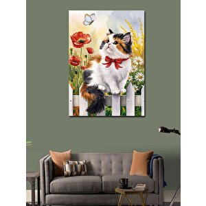 Kanvas Tablo Kırmızı Papyonlu Kedi 100x140 cm